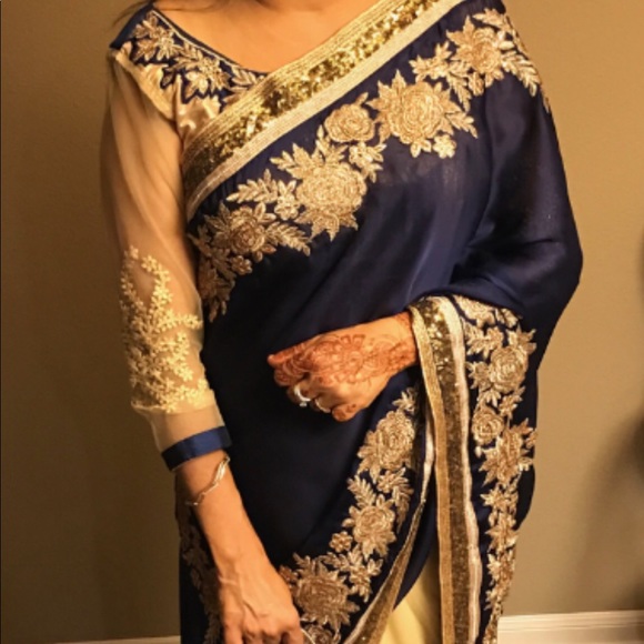Dresses & Skirts - Indian saree navy and gold